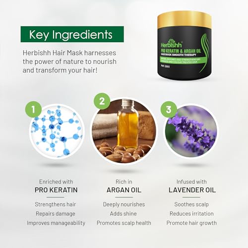 Image of Herbishh Argan Hair Mask-Deep Conditioning & Hydration For Healthier Looking Hair- For Very Dry, Weak, Stressed Out Hair, No Sulphates, No Parabens (200 Gm), 1 Count