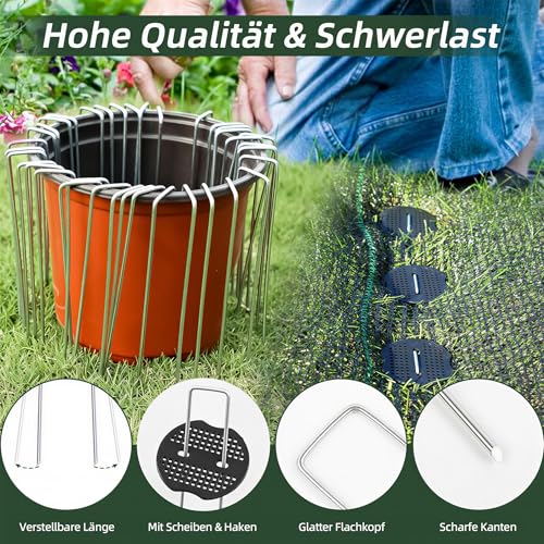 GREELUE Erdanker Bodenanker, 50 Stück 150x25mm Ø3mm, Mit Pufferscheiben, Anti Rost Verzinkter Stahl - Für Unkrautvlies, Garten, Gartenvlies & Zaun (50)