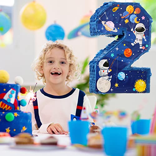 16 Inch Outer Space Number 2 Pinata Plastic Solar System Pinata Number Two Pinata With Blindfold Bat And Confetti For Boy Outer Space Themed 2Nd Birthday Party Celebration Party Supplies (Outer Space) #TOP2