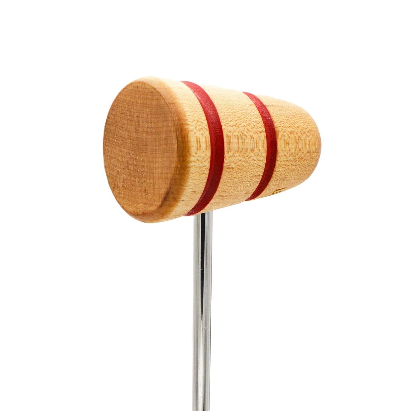 Low Boy Wood Bass Drum Beater - Versatile Mid-Weight Bass Drum Beater with Durable Wood Surface & Aerospace-Grade Steel Rods (Natural with Red Stripes, 1-Pack)