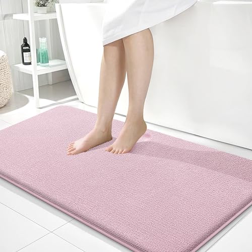 Image of OLANLY Thick Memory Foam Bathroom Runner Rugs 44x24, Extra Soft Absorbent Long Bath Rug, Quick Dry, Non-Slip, Machine Washable Bath Mat for Bathroom, Tub and Shower, Home Decor Accessories, Dusty Rose