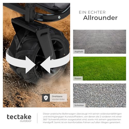 tectake® Faltbarer Bollerwagen, klappbarer Bollerwagen, extra breite Gummireifen, als Einkaufstrolley, Transportwagen, Strandwagen, faltbar und klappbar mit einem Griff, Klappbollerwagen - grau – Bild 8