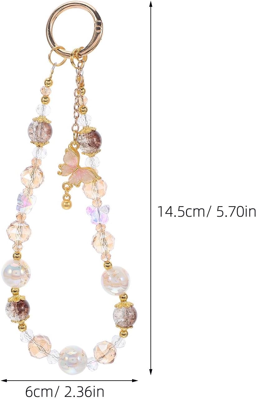 Butterfly Phone Chain Wristlet Beaded Phone Wrist Strap Crystal Keychain Cute Purse Bag Charms for Women
