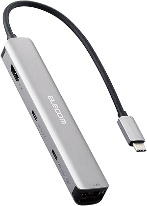 エレコム USB-Cハブ ドッキングステーション 6in1 スリムタイプ PD 100W対応 4K60Hz対応 HDMI MacBook MacBook Air MacBook Pro iPad対応 グレー DST-W09