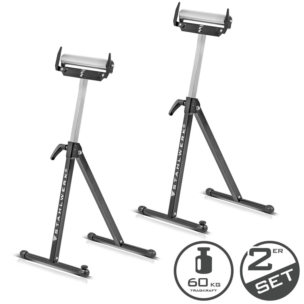 STAHLWERK RB-110 ST - Juego de 2 caballete de trabajo (altura regulable de 720 a 1100 mm, con capacidad de carga de 60 kg y soporte de ruedas)
