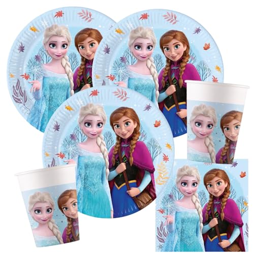 Procos Kit de fête 36 pièces La Reine des Neiges Idyllic Wonder avec assiettes en carton, gobelets en carton, serviettes pour anniversaire d'enfant Anna, Elsa