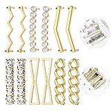 JJUNW 12 PCS Shoelace Charms, DIY Decorative Shoe Clips, Gold Sneakers Shoelaces Decorations Faux Pearl Rhinestones Shoes Accessory Girl Women Casual Shoes (Gold)