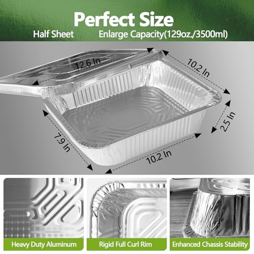 Image of Thickened 20 Pack Heavy Duty Aluminum Pans with Lids, 9x13 Aluminum Foil Pans Disposable, Half Size Steam Table Foil Baking Tray for Cooking, Baking, Roasting & Chafing, Carton Packaging