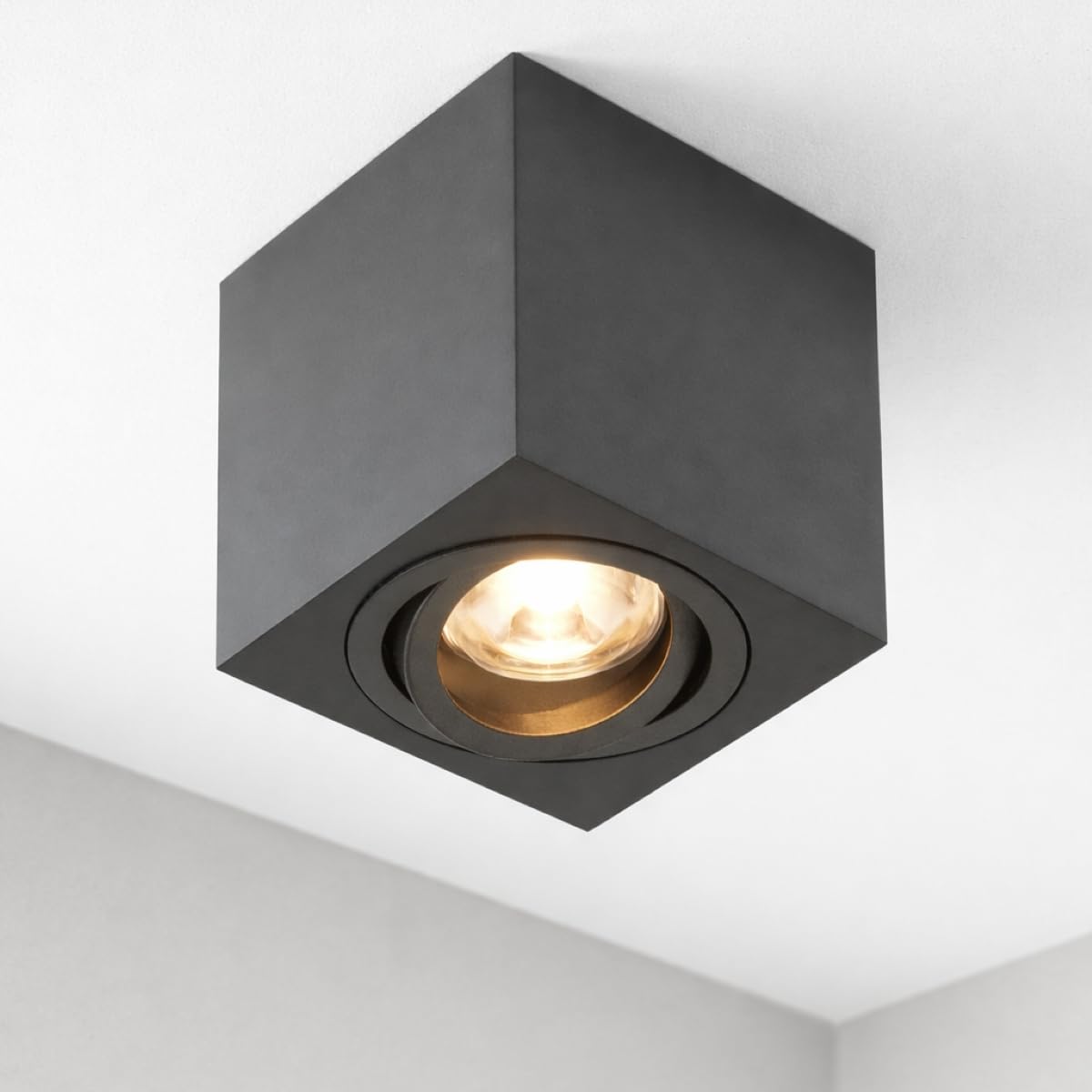 Cgc Lighting Black Modern Ceiling Spotlight Cylinder Surface Mount Adjustable Tilt Downlight Gu10 (, Square)