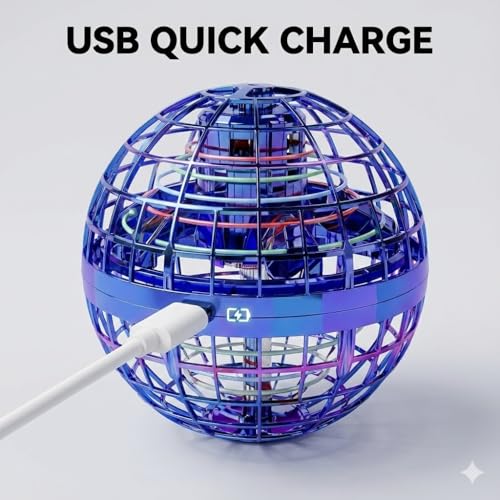 Image of Drumstone Rechargeable Flying Orb Ball Toy for Kids & Adults, Hand Controlled Hover Spinner Ball with RGB LED Lights, USB Rechargeable Boomerang Flying Spinner Toy for Indoor & Outdoor Games