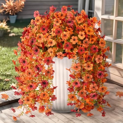 Artificial Fall Fake Flowers for Outdoor, 2 Pcs Faux Hanging Flowers...