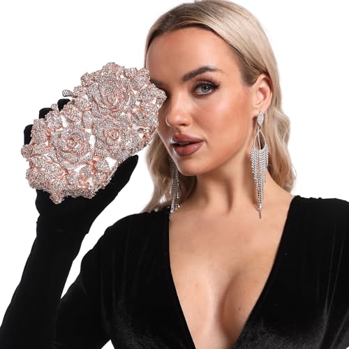 Image of Boutique De FGG Mini Flower Evening Bags For Women Formal,Party Rhinestone Clutch Purses,Wedding Floral Crystal Clutch Bag