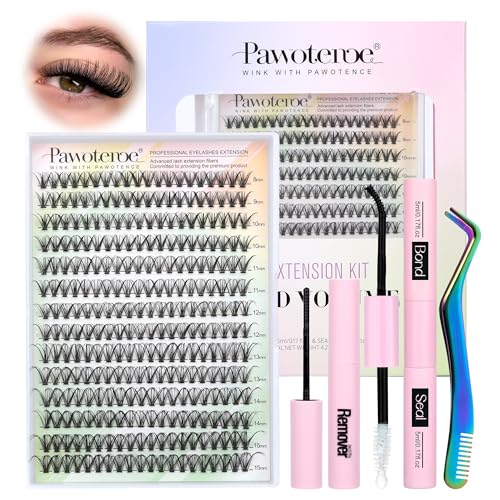 Image of Pawotence Lash Extension Kit DIY 280pcs Individual Lash Clusters Kit 30D Cluster Eyelash Extensions Kit with Lash Bond and Seal, Lash Remover, Lash Tweezers for Self Use (30D, 8-15mm, All Kit)