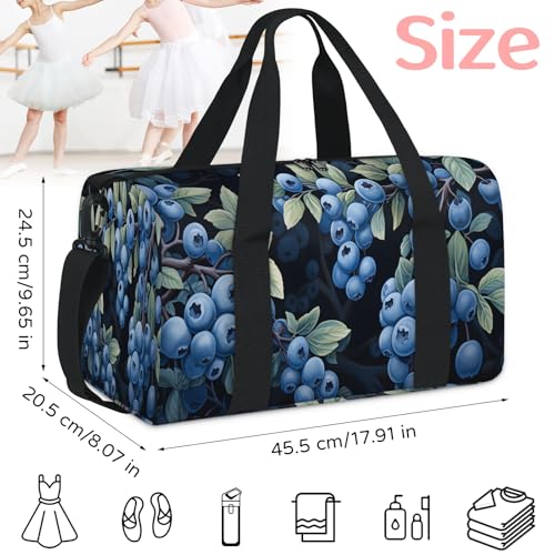 Watercolor Blueberries Sports Duffle Bag for Women Men Waterproof Overnight Weekender Bag with Adjustable Strap Travel Tote Bags for Beach Yoga Work Dance Swim2