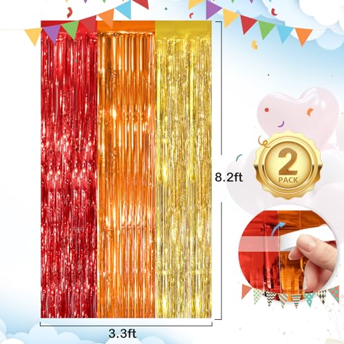 Cortina flecos foil 2 pack 3.3 x 8.3 ft rojo oro naranja miniatura 2