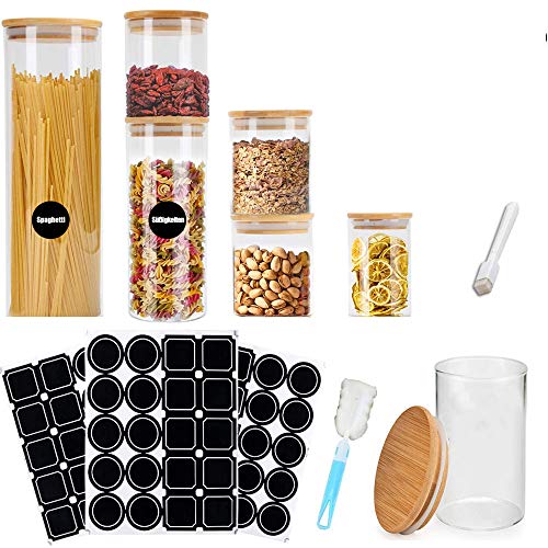 MEckily Lot de 6 bocaux de conservation en verre borosilicate avec couvercle, capacité 300, 500, 1000, 2100 ml