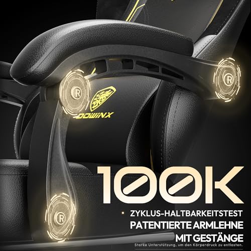 Sedia da gaming, da ufficio, da gamer, ergonomica, con poggiapiedi, per massaggio, in pelle PU, schienale largo, 150 kg, colore giallo - Sedia gaming - Immagine 7