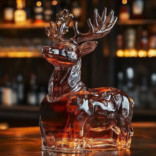 Image of 300ml Elk Whiskey Decanter, Glass Liquor Bottle Art Statue, Decorative Whiskey Holder for Home Bar & Dining Room