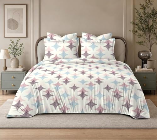 Image of Premium Cotton Double Bed Elastic Fitted Bedsheet All Around Elastic Queen Size with 2 Pillow Covers (60 inch x 78 inch inches, Stars)