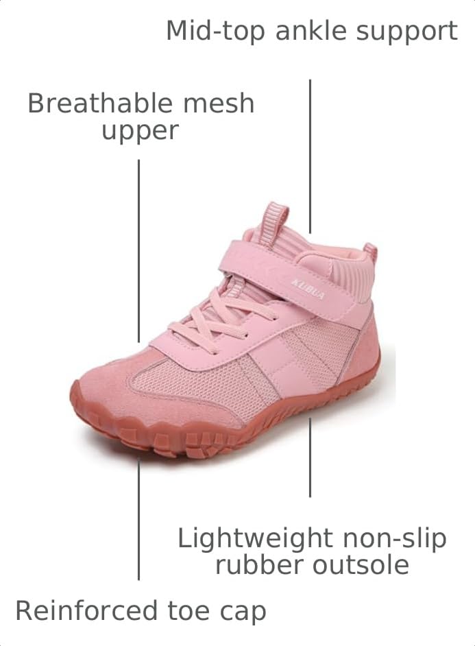 Image of KUBUA Kids High Top Barefoot Shoes Boys Girls Minimalist Zero Drop Sneakers | Wide Toe Box, Padded Collar for Ankle Support, Non-Slip, Hiking, Tennis, Walking, School, Wrestling, Gym, Little Kid, Big Kid