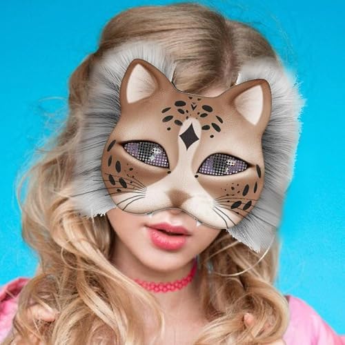 Therian-Masken-Set zum Selbermachen, leere Katzenmaske mit Filzstoff, Therian-Masken-Set für Jungen und Mädchen, inklusive Blanko-Katzenmaske, Kunstfellstoff, Filzstoff, Kunststoffnetz, Cosplay-Party