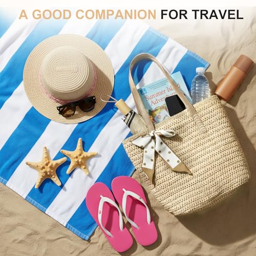 Bolso de paja para playa Long Keeper - Bolso tote grande tejido para mujer con cremallera, ideal para vacaciones y días festivos miniatura 6