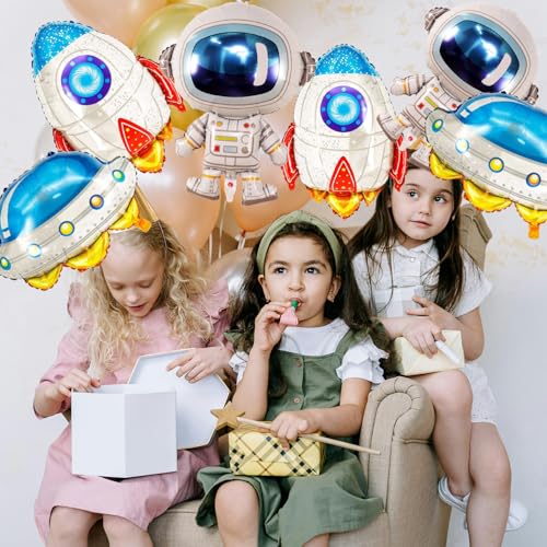 Image of 6Pcs Large 22 inch Astronaut,21 inch Space Ship,22 inch Rocket Balloon Set, Decoration for Space Birthday Party