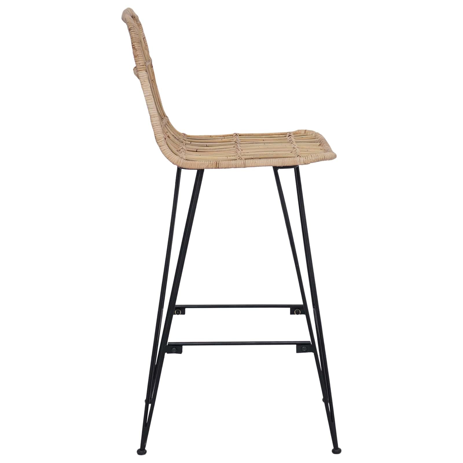 Taburete de bar 2pcs Natural 44 * 55 x 109 cm Rattan y Acero
