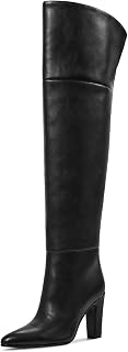 wetkiss Women's Thigh High Boots: 3.5" Chunky Heel, Wide Calf, Side Zipper Over-the-Knee Boots for Style & Comfort