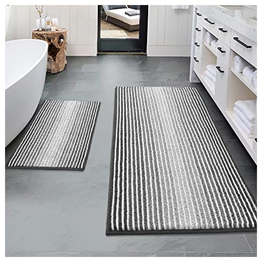BSICPRO Bathroom Rugs and Mats Sets, 2 Piece Thick Absorbent Chenille Non Slip, Soft Shaggy Floor Mats, Machine Washable (20" x 47" Plus 16" x 24", Gray)