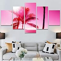 SIGNWIN 5 Panel Canvas Wall Art Palm Tree for Home Decorations Ready to Hang - 60
