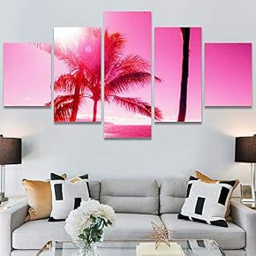 SIGNWIN 5 Panel Canvas Wall Art Palm Tree...
