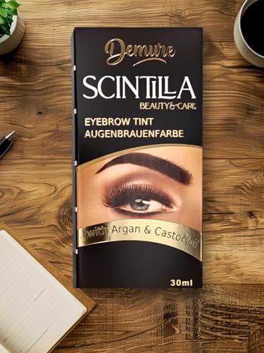 DEMURE Augenbrauenfarbe Set mit Entwickler, 15+ Anwendungen - 30 ml, Brow Tint, Dye mit Arganöl und Rizinusöl, Augenbrauen Färbeset bis zu 4 Wochen Halt (3.0 Dunkelbraun)