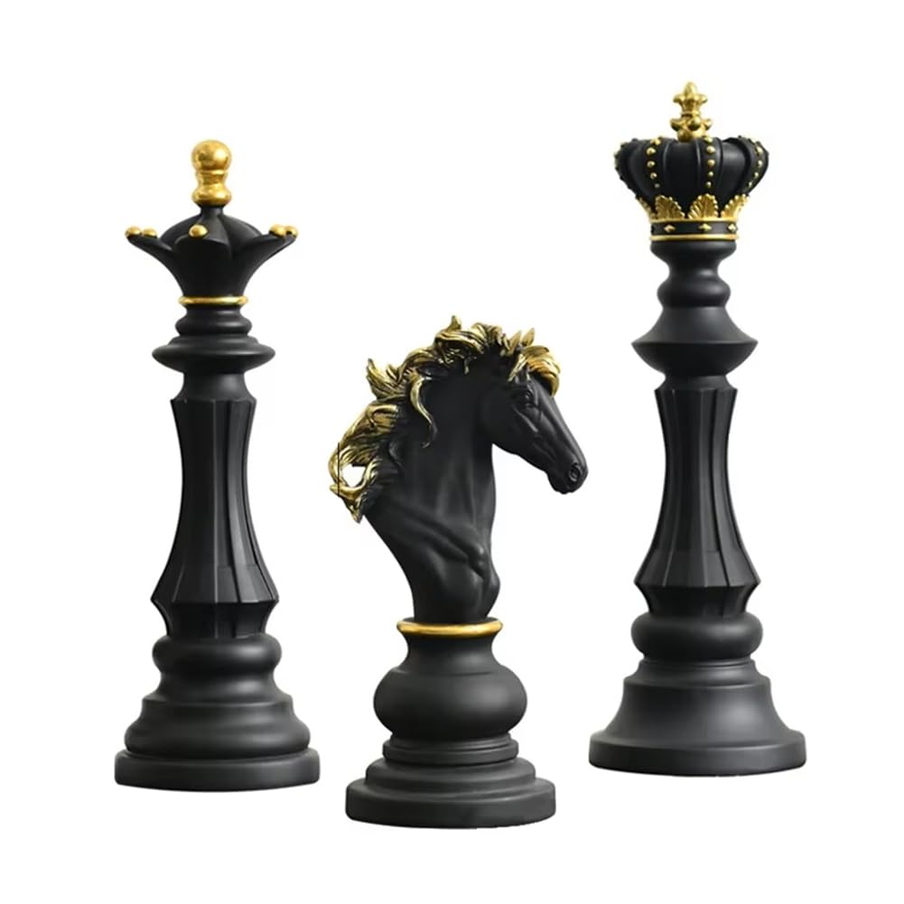 CTRLZS Chess Piece Decor Sculpture Ornament Chess Statue Decor Set Queen Knight Kingly for Home House Arrangement Gift Black