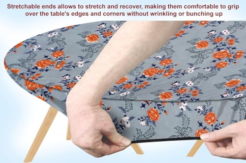 Image of The Furnishing Tree Elastic Oval Dining Table Cover WxL 42x72 in Inches Polyester Floral Pattern Blue