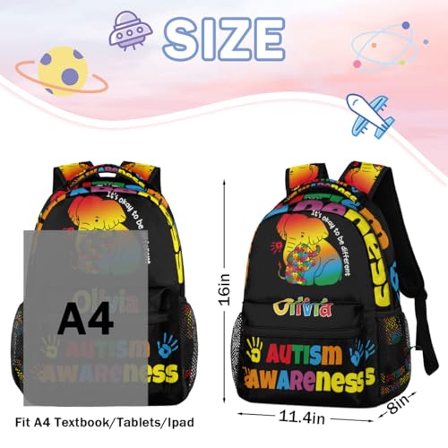 Personalized Name School Backpack for Boys Kids, Custom Autism Awareness Preschool Kindergarten Backpacks for Girls Bookbag Daycare Travel Daypack,Jigsaw Puzzle Elephant2