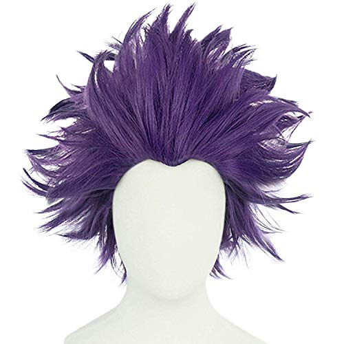 JoneTing Short Purple Spiky Crazy Wigs 【+Hair Cap】 for Halloween Purpled Wavy Wigs Anime Purple Wig Purpling Spiky Cosplay Hairs for Men Costume