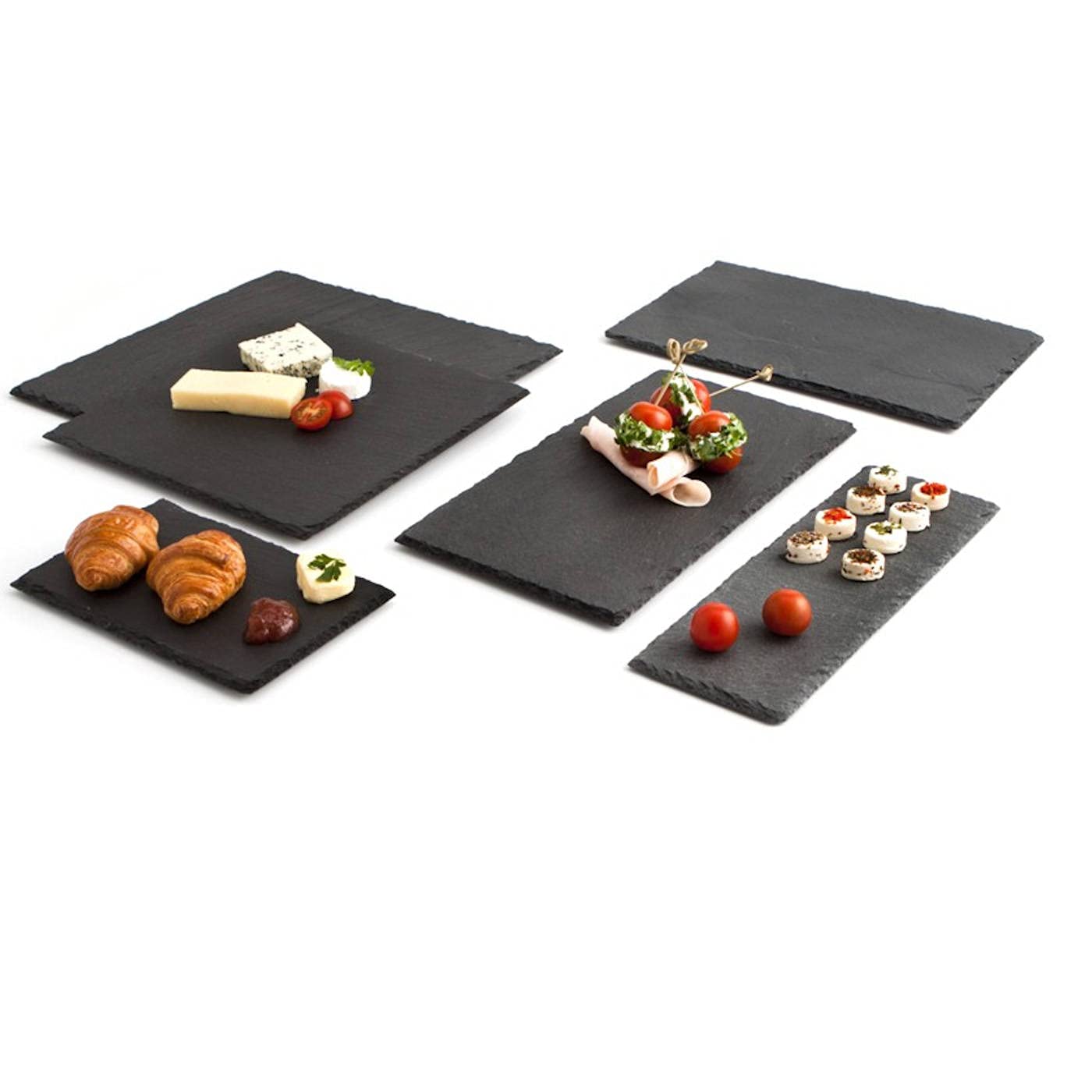 Pack de 6 bandejas de pizarra de 40 x 30 cm, ideal para servir comida de manera elegante, plato para alimentación, degustación, tabla embutidos, plato hostelería, bandeja rústica (40 x 30 cm)