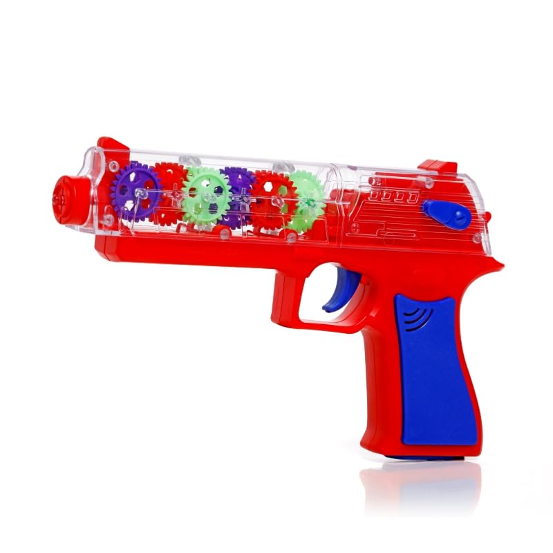 Image of Aditi Toys Transparent Gear Gun Toy for Kids, Electric Concept Gear Gun with Moving Gears, Vibration, Music & Lights for Kids Above 3 Years, BIS Approved (Red)