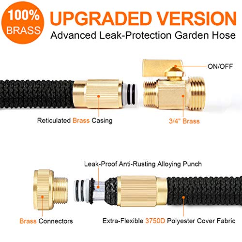100ft Garden Hose, Expandable Leakproof, Durable Lightweight, Flexible Expanding, Double Latex Core, 3/4 Solid Brass Fittings, Extra Strength Fabric, 8 Function Spray Nozzle Water Hose - Thumbnail 7
