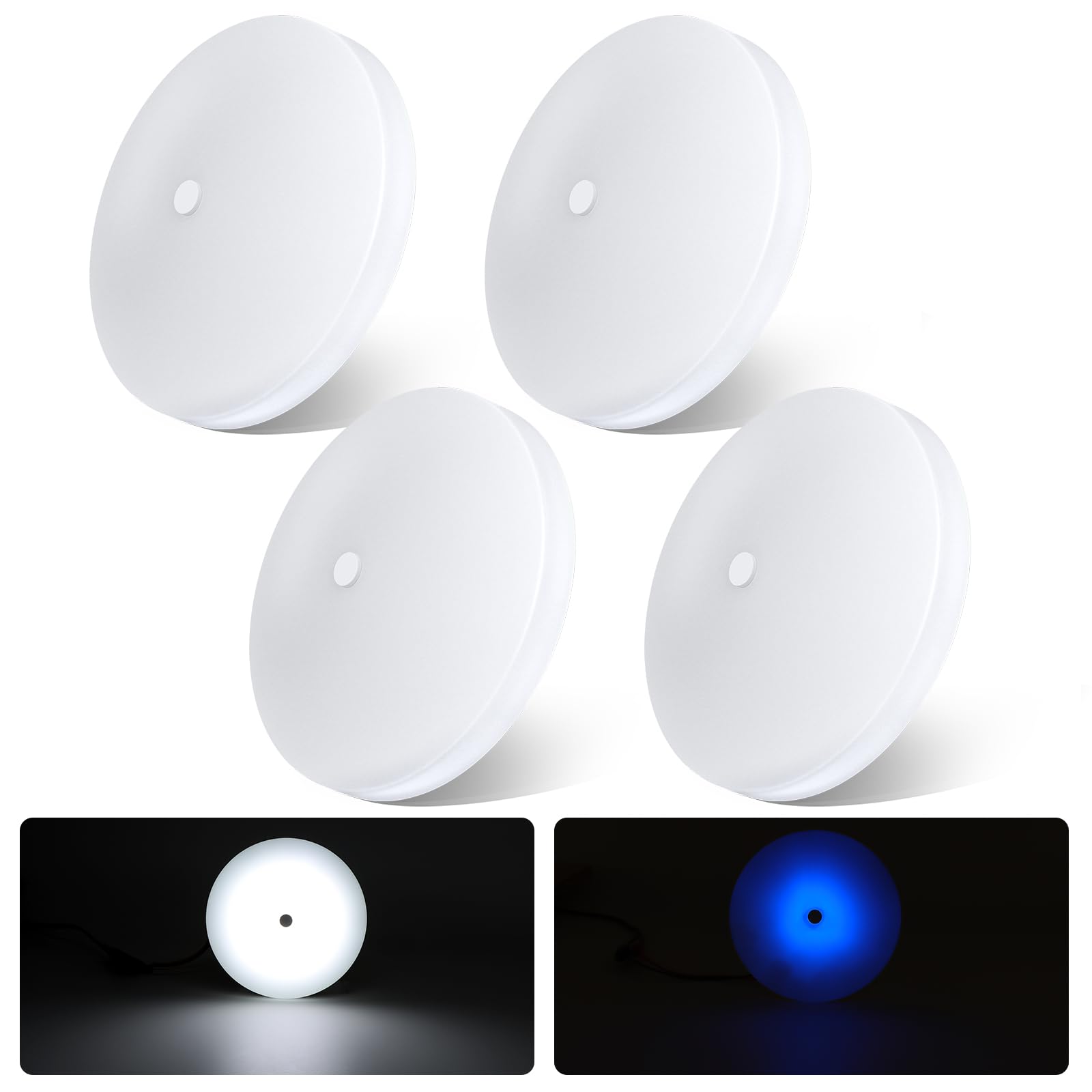 acegoo RV Ceiling Dome Light 4.5 Inch 12V Overhead LED Puck Light for Motorhome Boat Camper Trailer Truck Car, Surface Mount CRI90+ 4-Pack (5000K with Blue Nightlight)