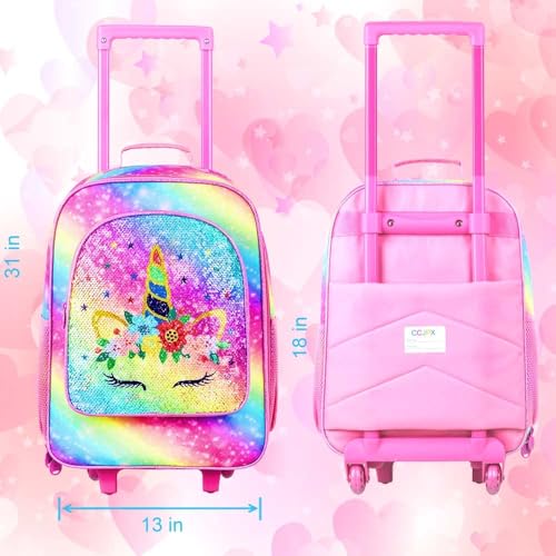 Image of CCJPX Kids Suitcase for Girls, Unicorn Rolling Travel Carry on Luggage for Toddler Children with Wheels(Pink)