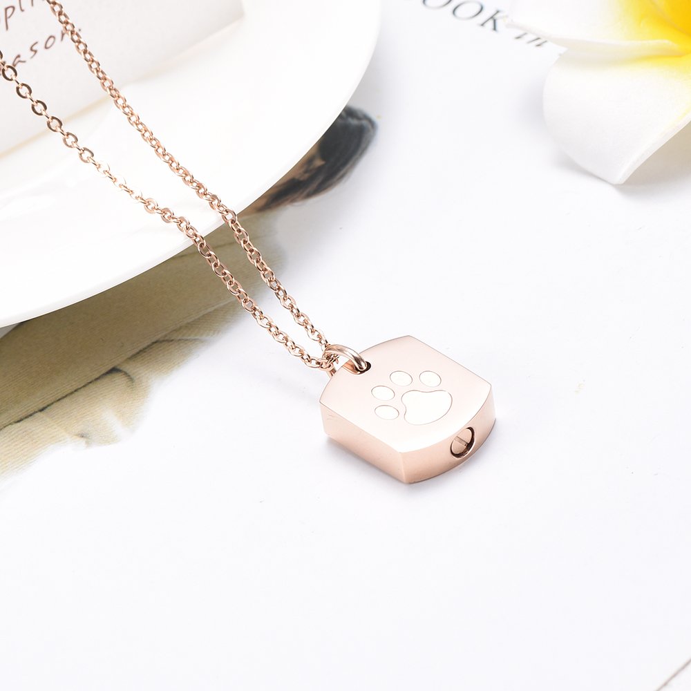 AIWENXI Paw Print Cremation Jewelry for Ashes Human Ashes Memorial Keepsake Jewelry for Pet's/cat/Dog's Ashes Urn Necklace (Rose Gold)