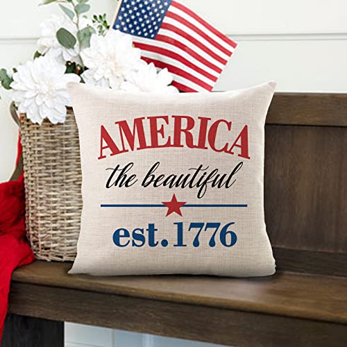Ussap 4Th Of July Usa Patriotic Decorative Throw Pillow Cover Set Of 4, God Bless America Est.1776 American Flag Stars And Stripes Cushion Case Home Of The Free Because Of The Brave Decor Sign 18X18 #TOP4