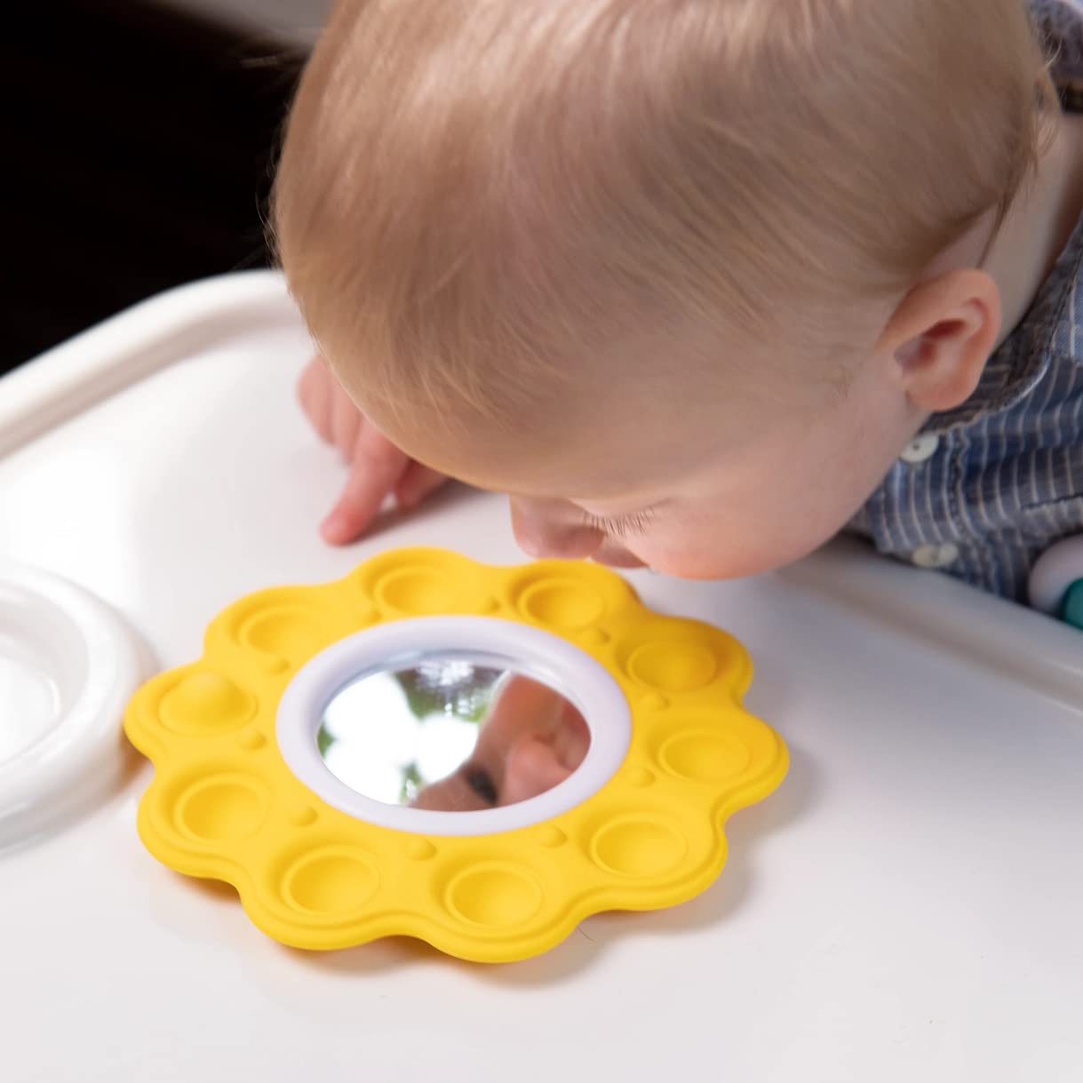 Fat Brain Toys Dimpl Bright, Push and Pop Dimple Fidget Toy with Double Sided Mirror, BPA Free Silicone Baby Sensory Toys - Image 2
