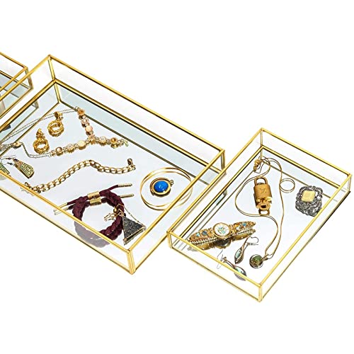 Juvale ACHZY Set Of 3 Gold Mirror Vanity Tray For Perfume, Makeup Display, Decorative Rectangle Glass Jewelry Organizer thumb #8