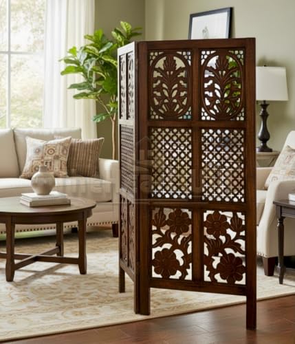 Image of THEHEARTWILL Wooden partition for Living Room /Partition wall Divider for Living Room /Room Partitions and dividers forPooja Room, Mandir, Office, Kitchen, Hall. (4 Feet) (2 Panels)