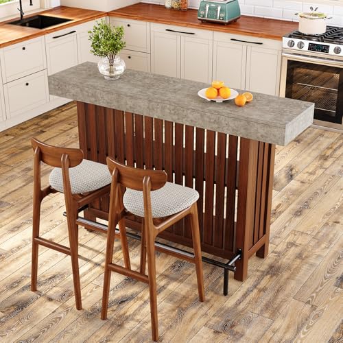 LITTLE TREE 63-Inch Home Bar Table, 2-Tier Storage Shelf Mini Bar Unit, Kitchen Pub Table, Small Bar Counter, Grey + Rustic - Image 3