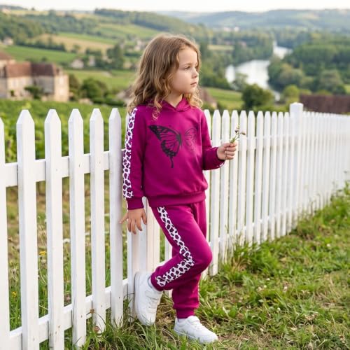 Image of Girls Clothes Fall Winter Toddler Outfits Leopard-print Hoodie Sweatshirt + Sweatpants 2 Piece Set 4-12 Years