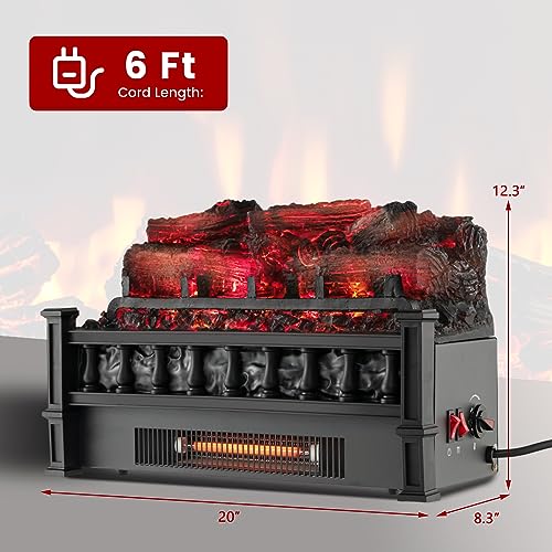 Image of Tangkula 20 Inch Electric Fireplace Log Set with Adjustable Temp, Overheating Protection, Realistic Pinewood Ember Bed, Infrared Quartz Electric Fireplace Insert for Home & Office Decor, 1500W